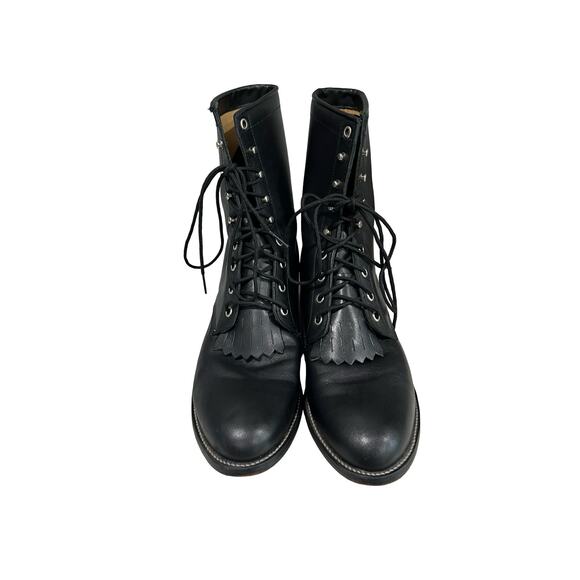 Justin 79855 Black Leather Lace Up Roper Boots Men’s 11D USA Western Cowboy main image 5